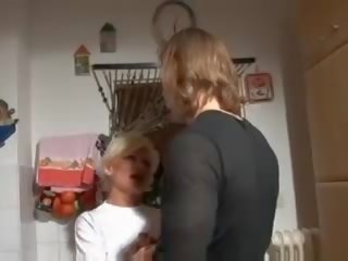 First-rate blonde german granny banged in kitchen